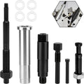Spark plug remover tool kit, black and chrome steel puller parts with threaded bolts