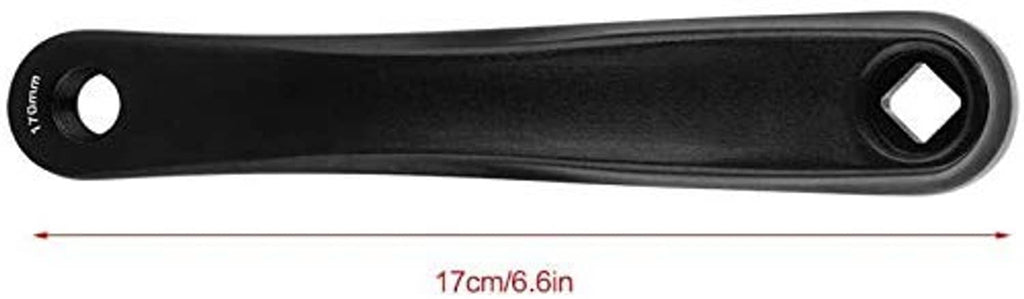 Black left crank arm with square drive opening, 170mm overall length