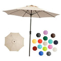 Taupe patio umbrella with crank stand pole; shows multiple color swatches
