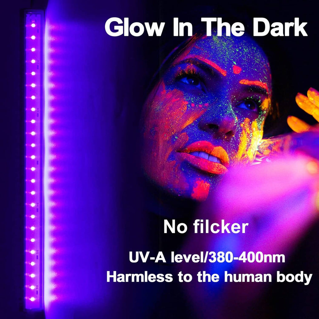 Glowing UV light bar with black casing and bright purple LED strip
