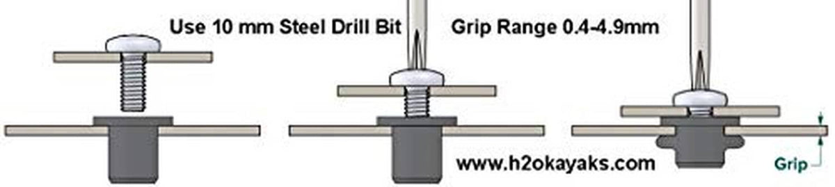 Installation guide showing drilling and grip range for the cleat mounting