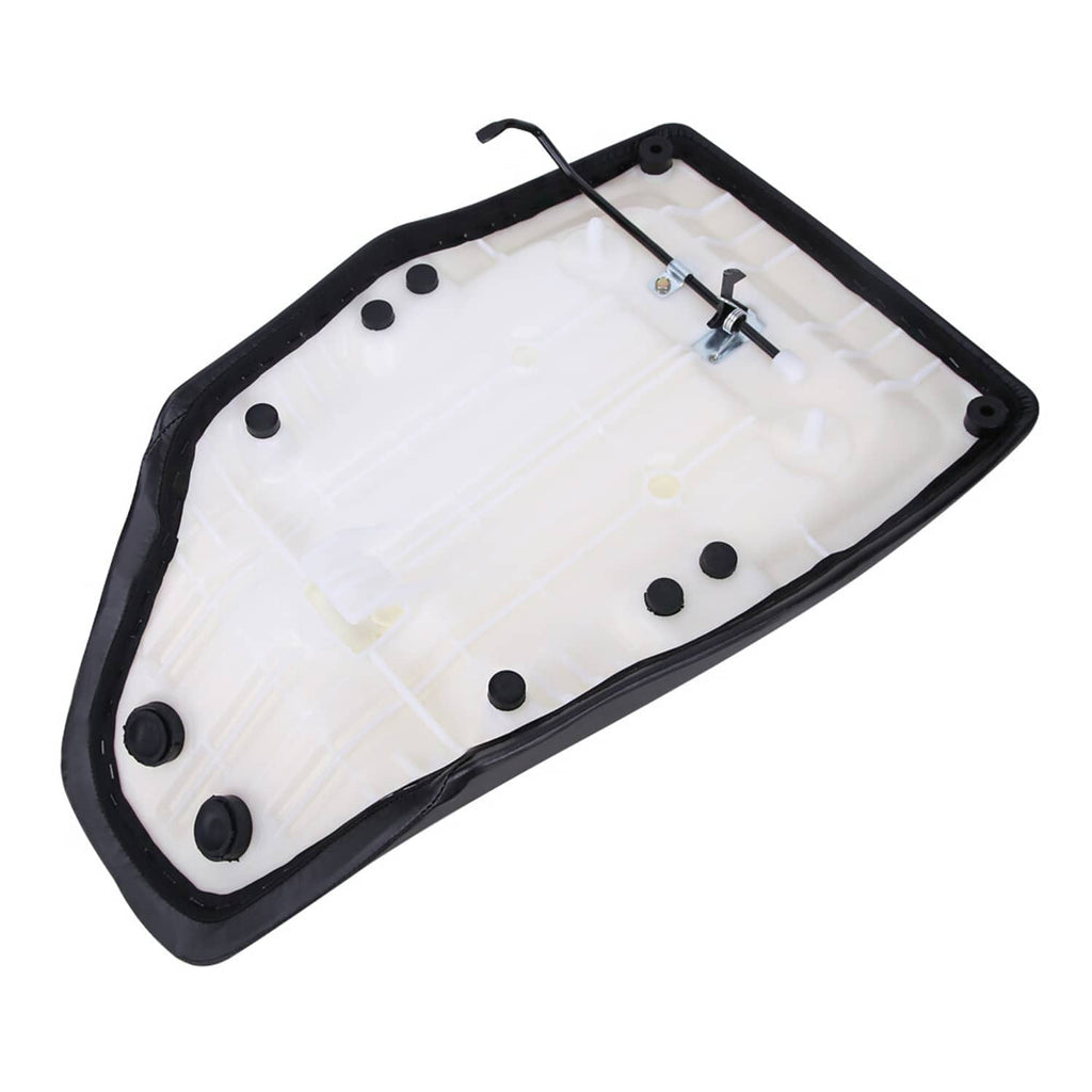 ATV seat underside in white panel with black trim and mounting holes