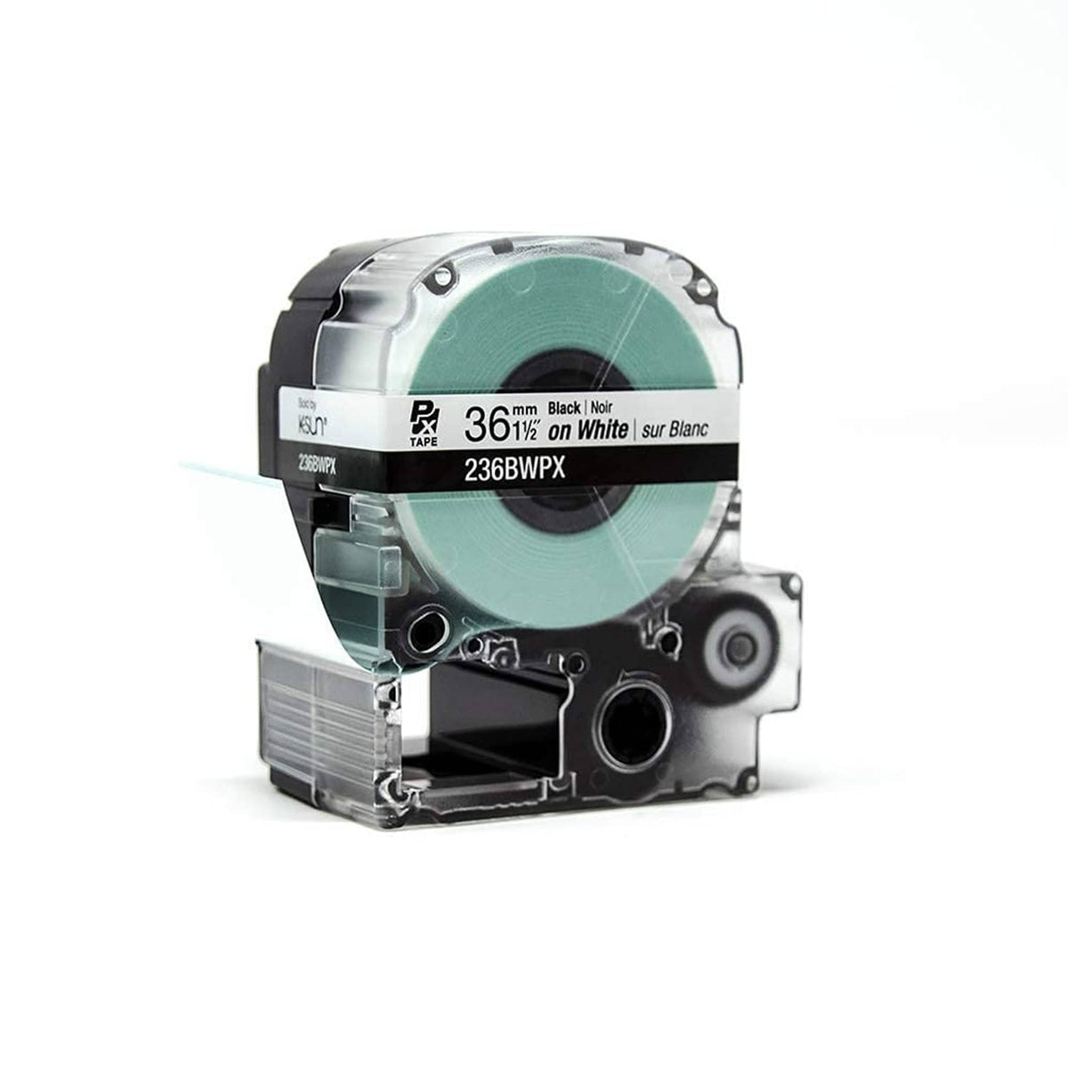 Label tape cartridge with tape roll, black on white, 36.5mm tape