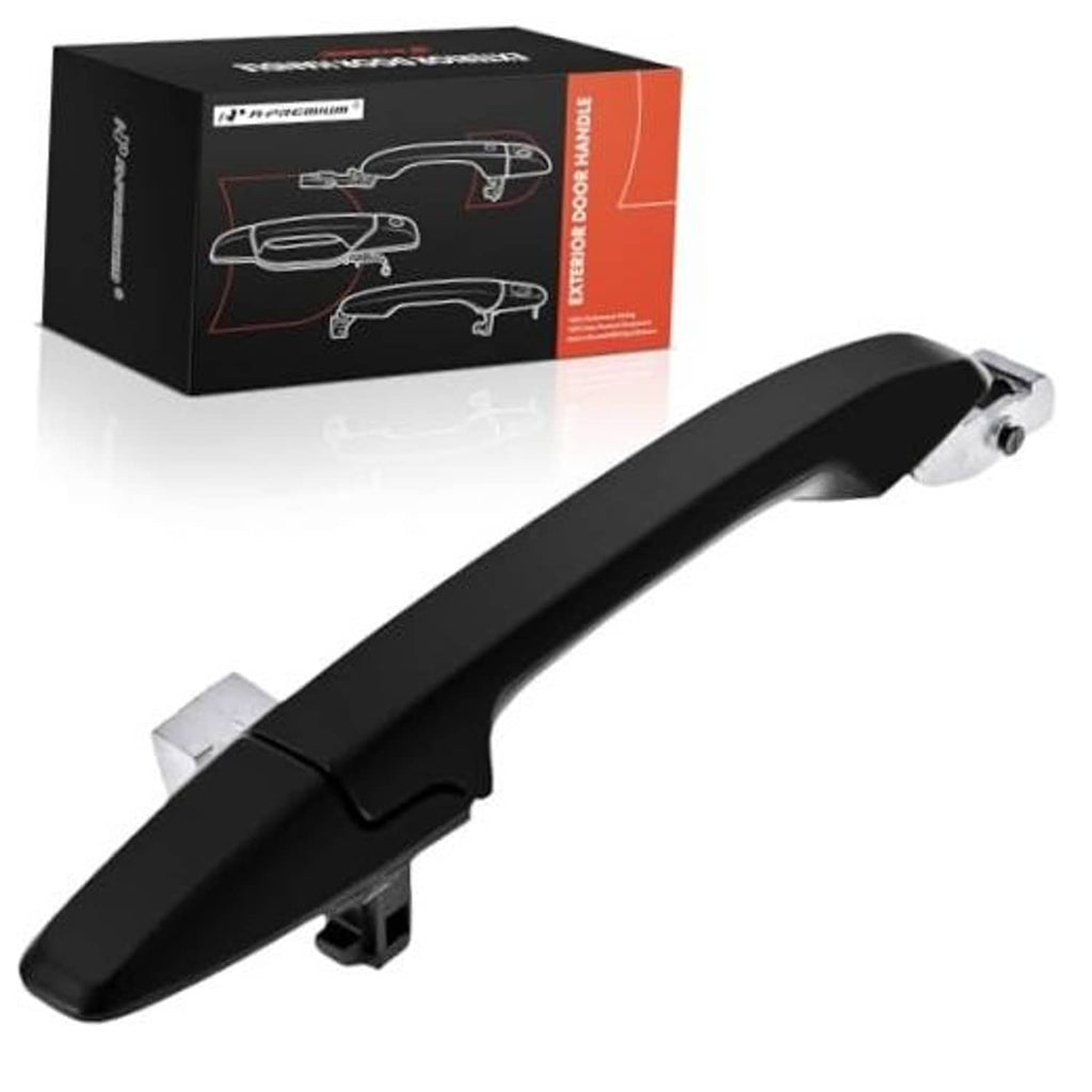 Black exterior door handle with silver mounting bracket, front/rear right passenger side