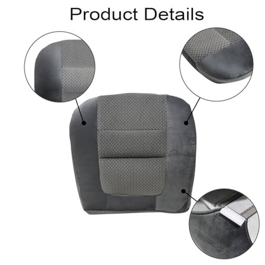 Gray and dark seat cover with mesh-style center fabric, seams, and side bolster.
