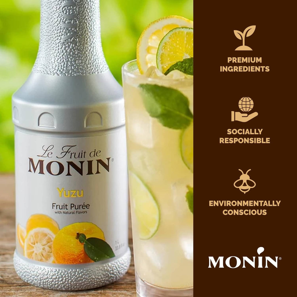 Monin Yuzu fruit purée bottle with citrus drink