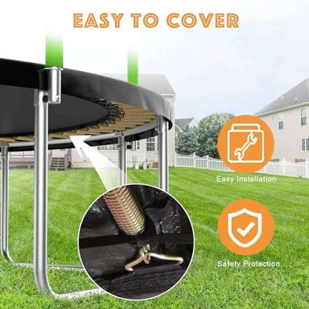 Trampoline spring cover pad with elastic straps for easy installation