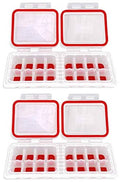 Ice cube tray with two attached water-tight lids, red seal edges, divided compartments.