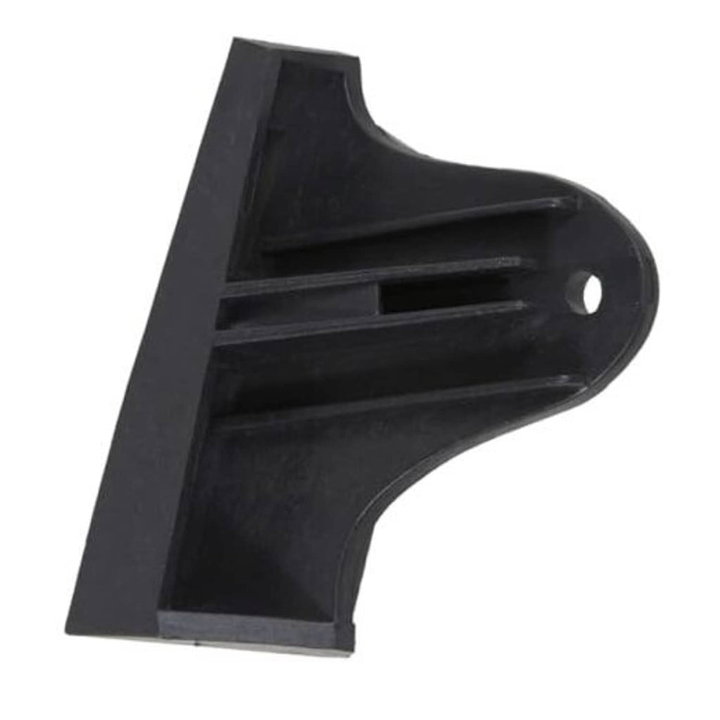 Black plastic driver-side seat trim panel bracket with mounting pin hole