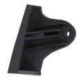 Black plastic driver-side seat trim panel bracket with mounting pin hole