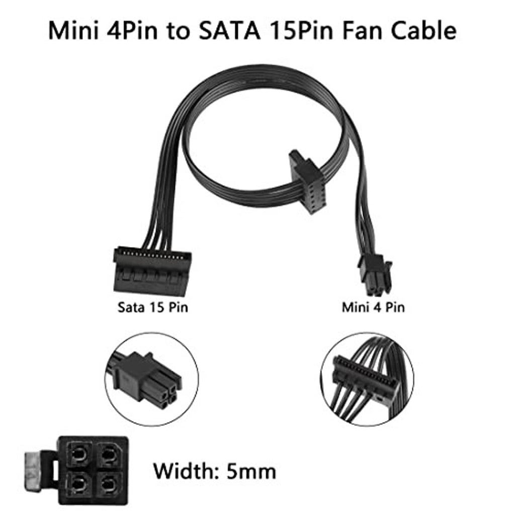 Mini 4-pin to SATA 15-pin fan power splitter cable, black with two plug types