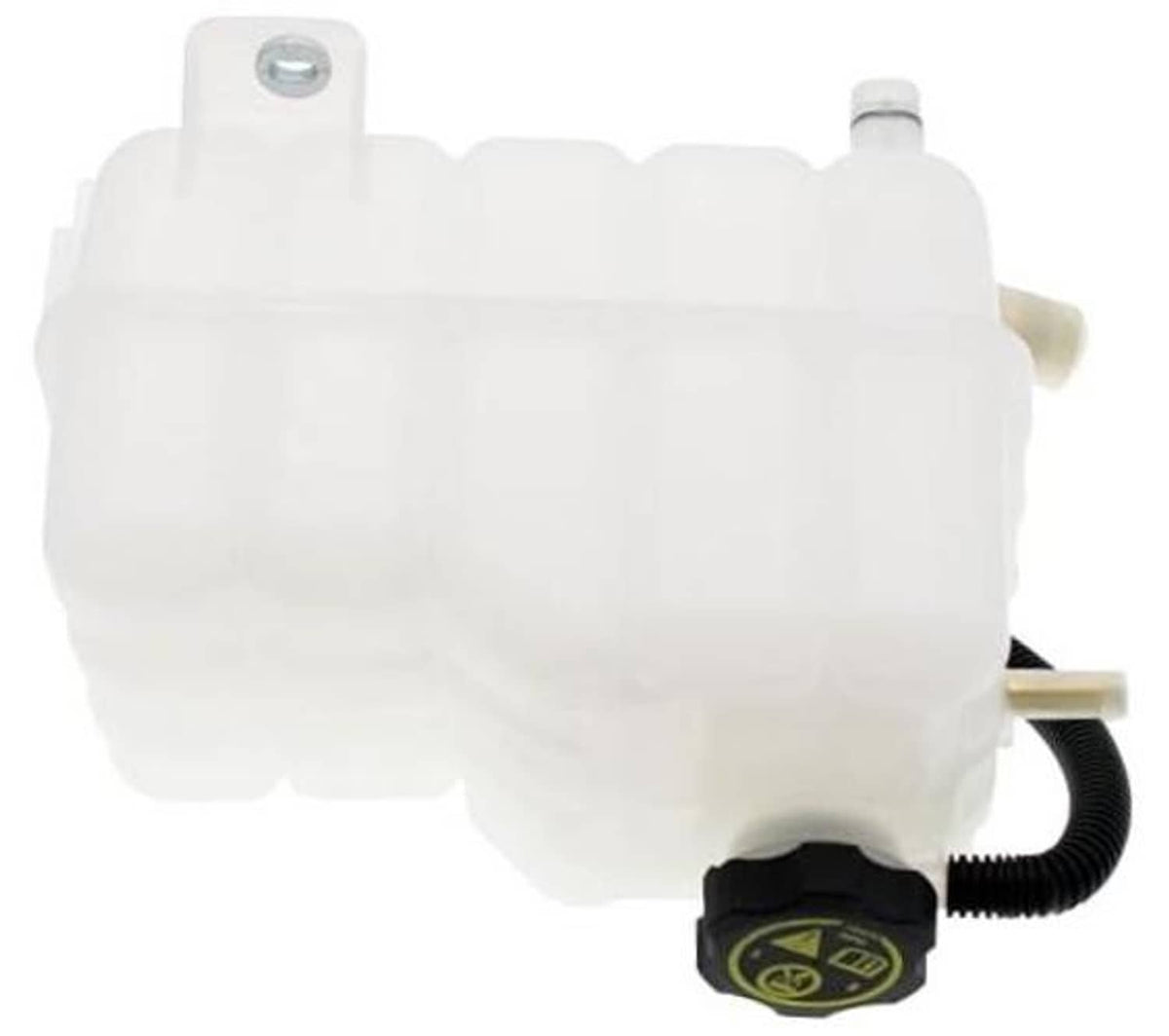 Front pressurized coolant reservoir with cap, white plastic tank and sensor connector