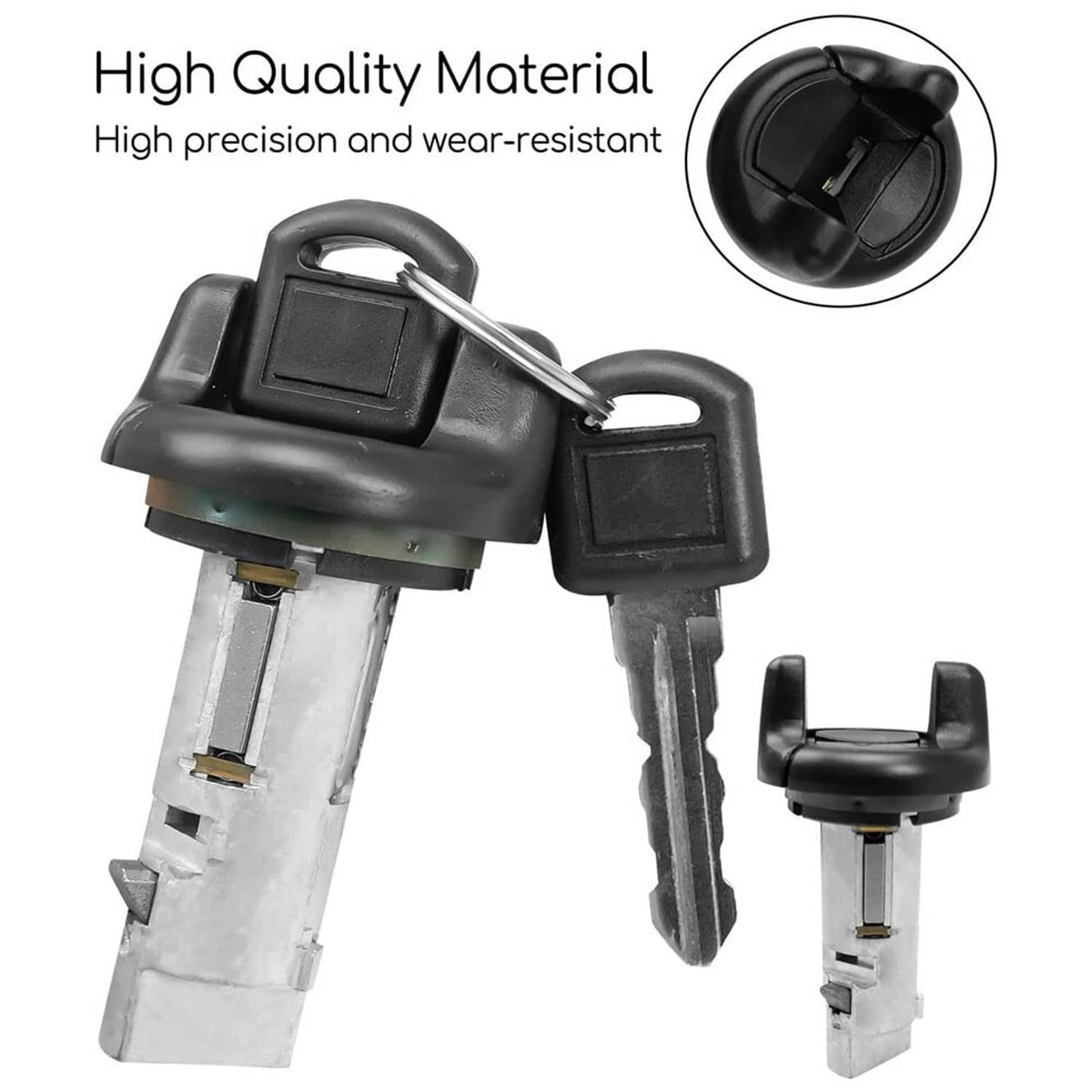 Door lock cylinders with keys, black heads and silver metal cores