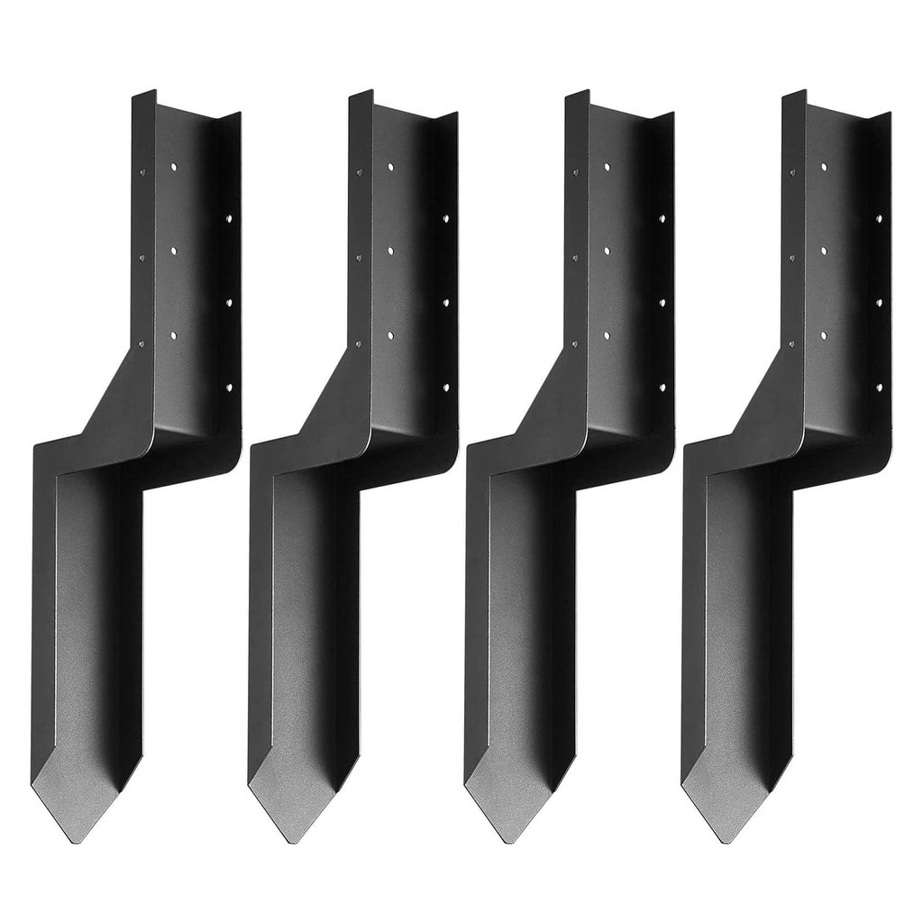 4-pack fence post anchor repair stakes, black steel support brackets with holes