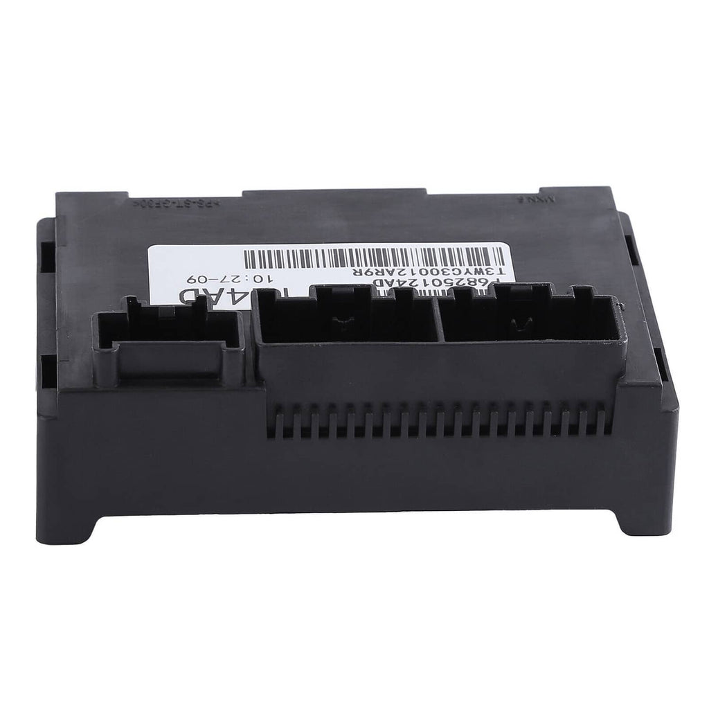 Transfer case control module side view with barcode label and multi-pin connector slots, black