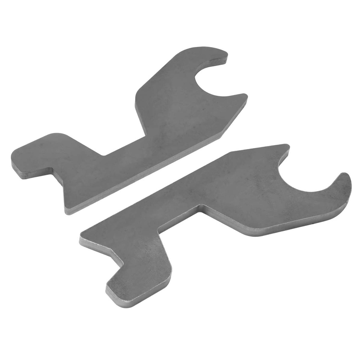 Steel quick-change bucket ear attachment for John Deere, two gray brackets with curved ends
