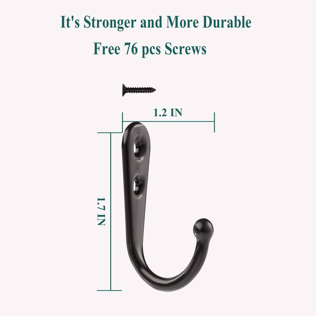 Single black wall coat hook with two screw holes and curved ring design