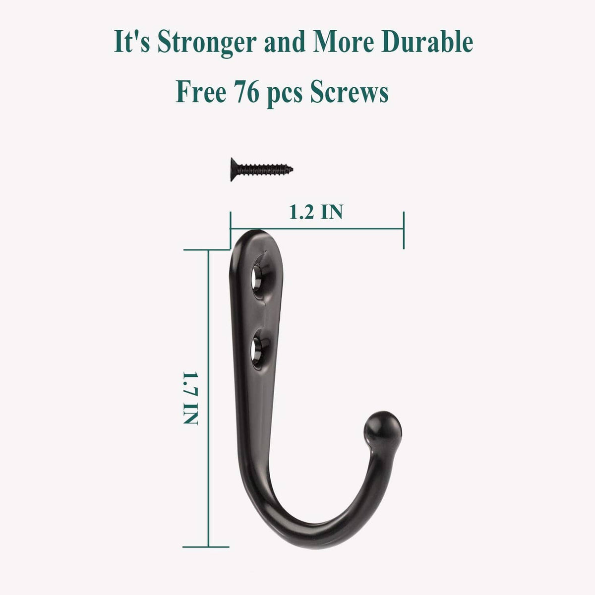 Single black wall coat hook with two screw holes and curved ring design