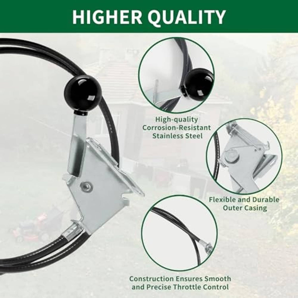 Throttle control cable with corrosion-resistant stainless steel and durable outer casing