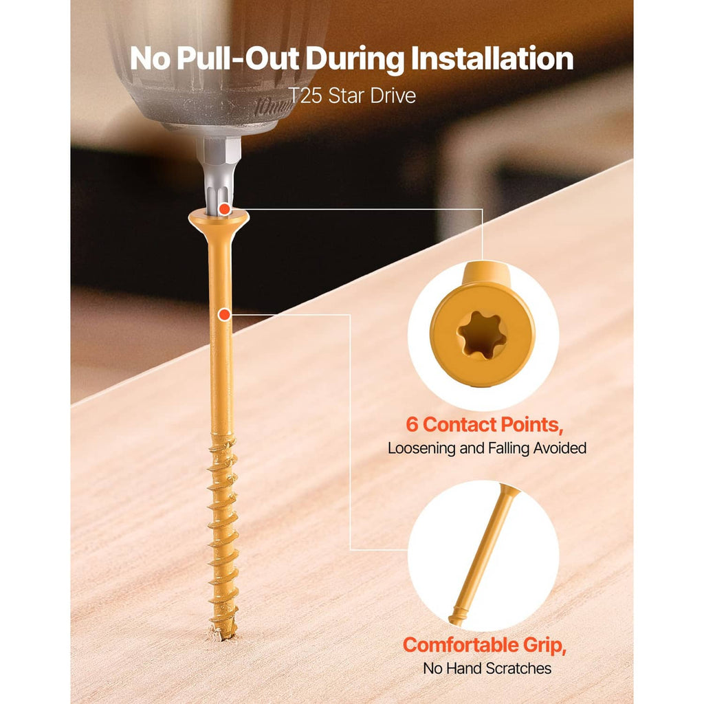 T25 star drive wood screw and tip, shown for installation contact points
