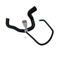 Automotive coolant hose set with black rubber hoses and silver connector bracket