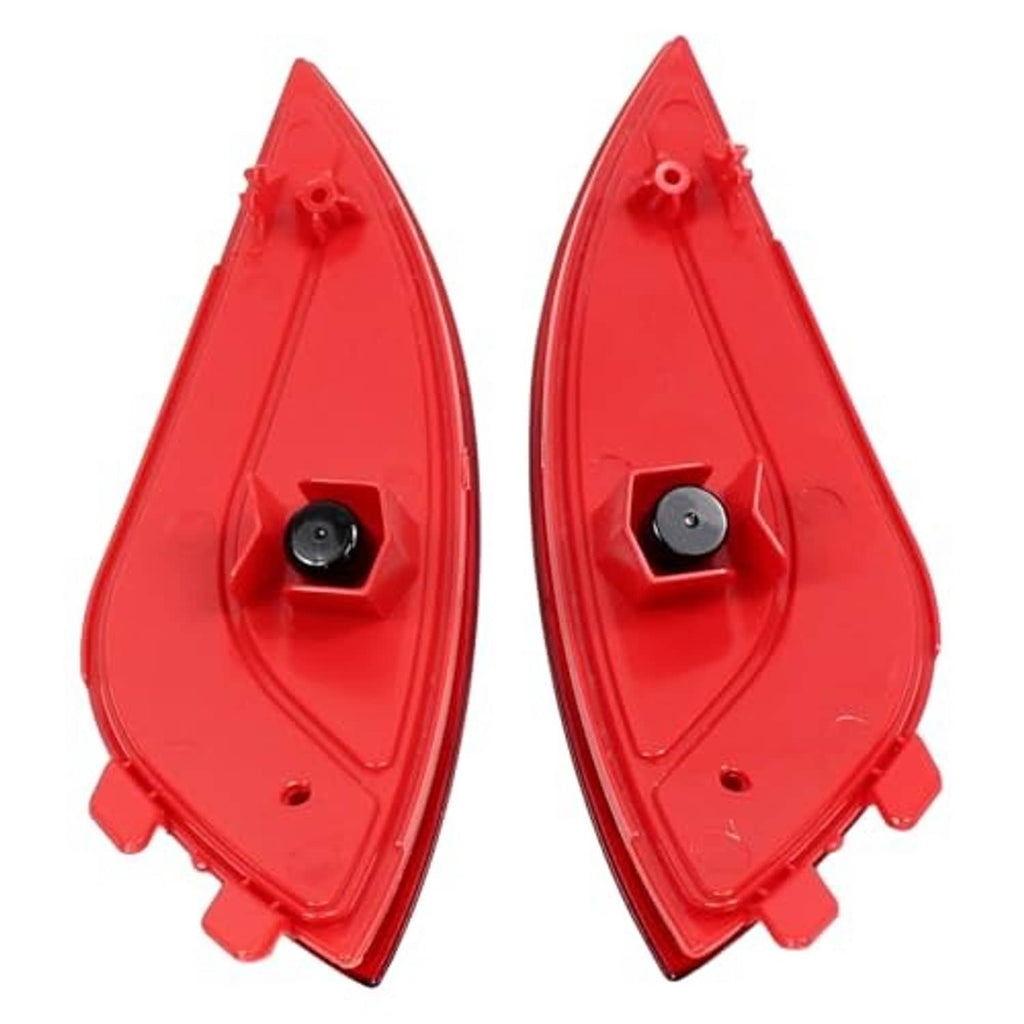 Pair of red rear bumper reflectors, back side with black mounting post