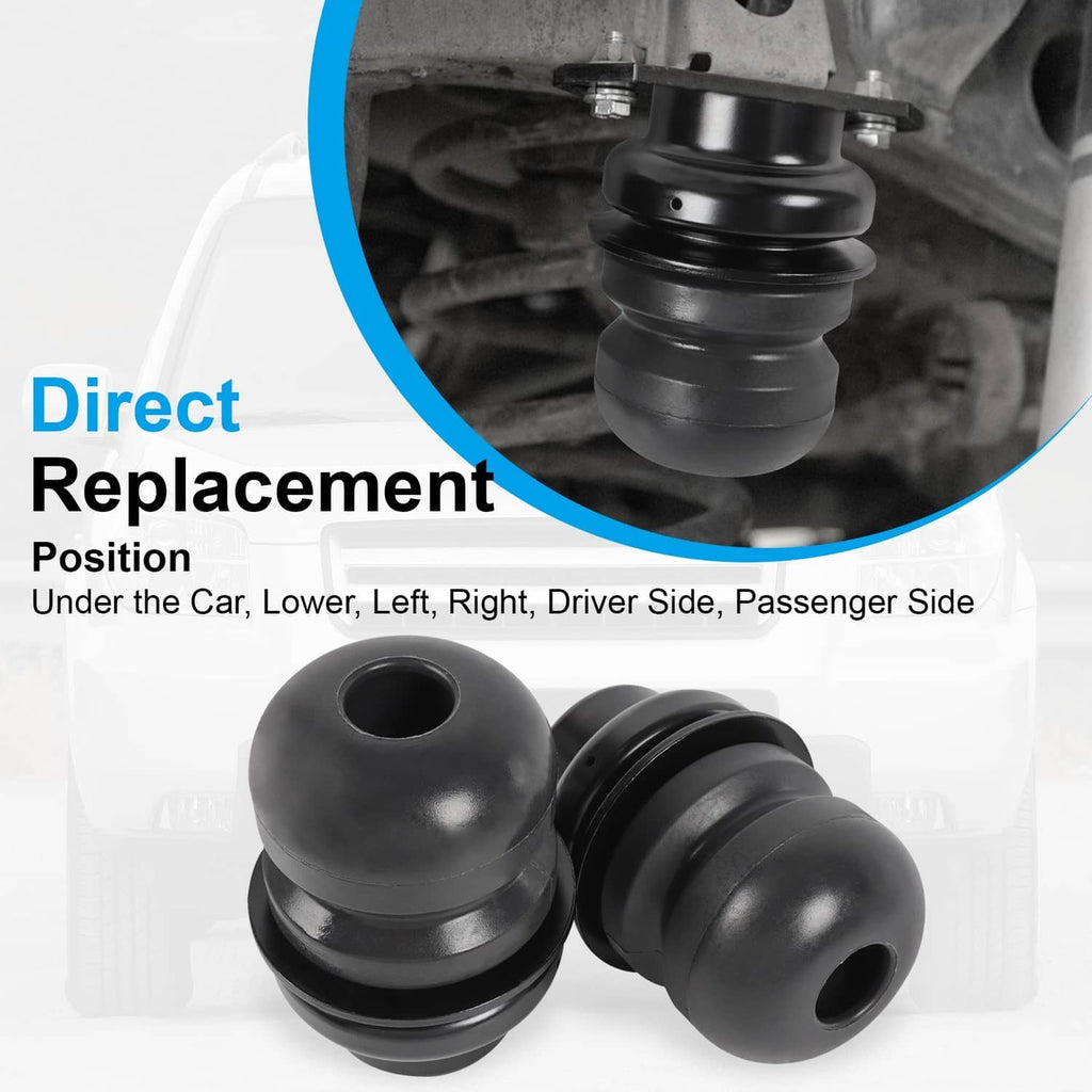 Black rear shock bump stops showing top and bottom mounting openings