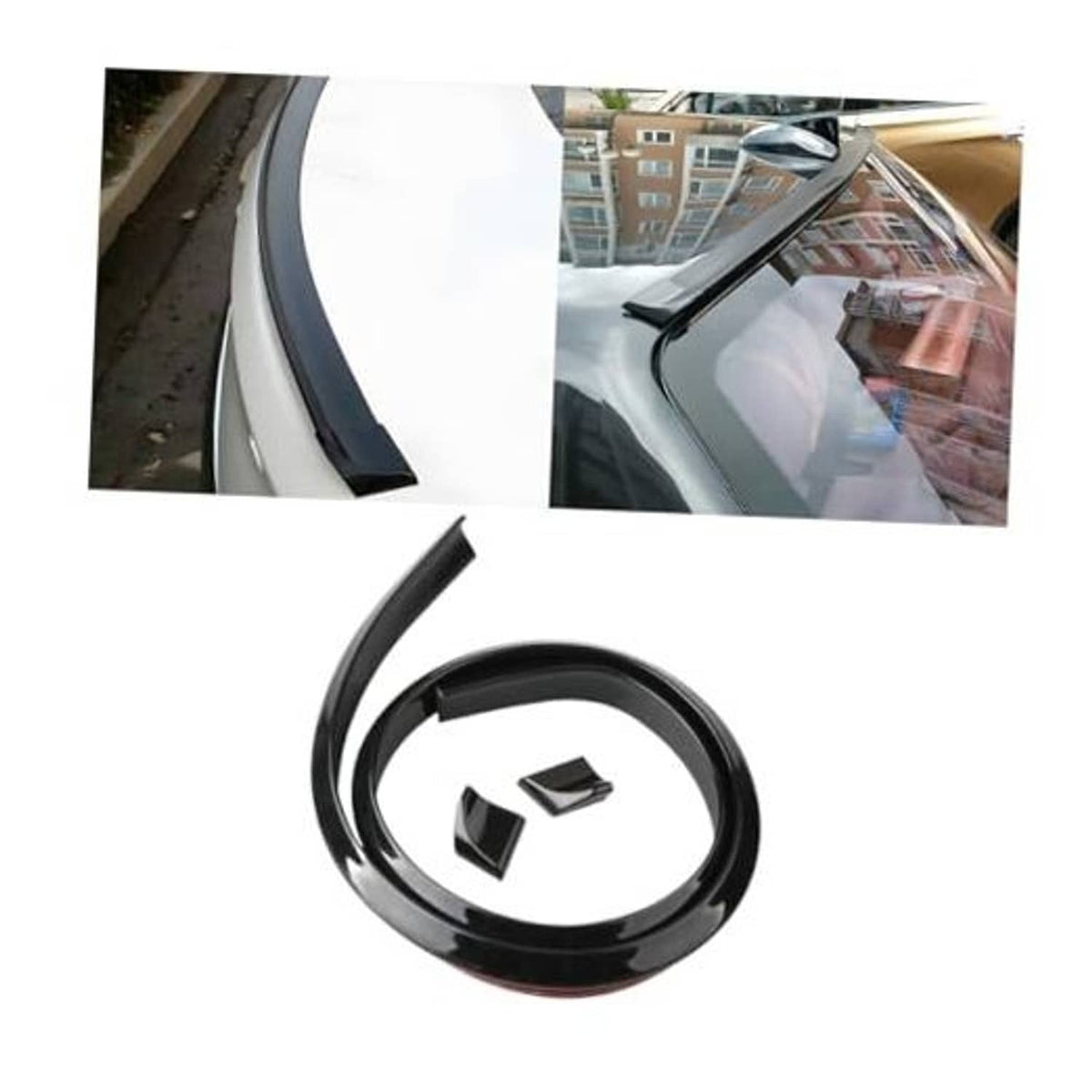 Bright black car roof lip spoiler kit, curved rubber strip with two small pieces