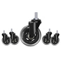 Pack of five black office chair caster wheels with threaded stem bolts