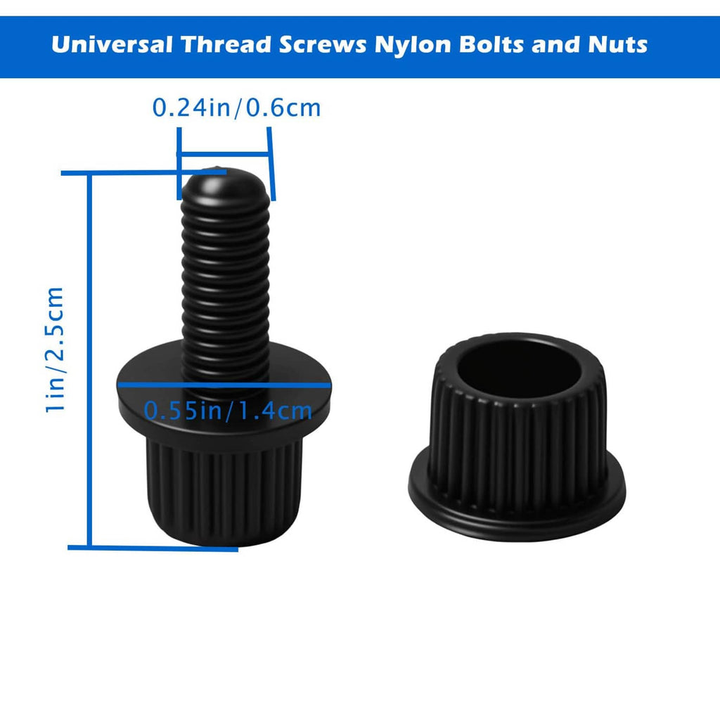 Nylon plastic license plate screw with ribbed head and threaded bolt, black size view