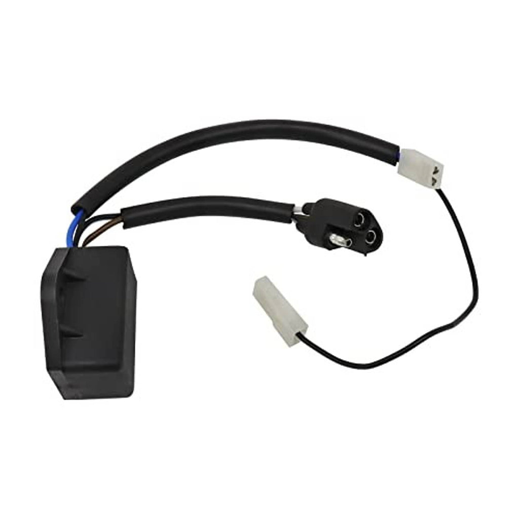 Ignition CDI box with black cables, blue stripe wire, and white plug terminals