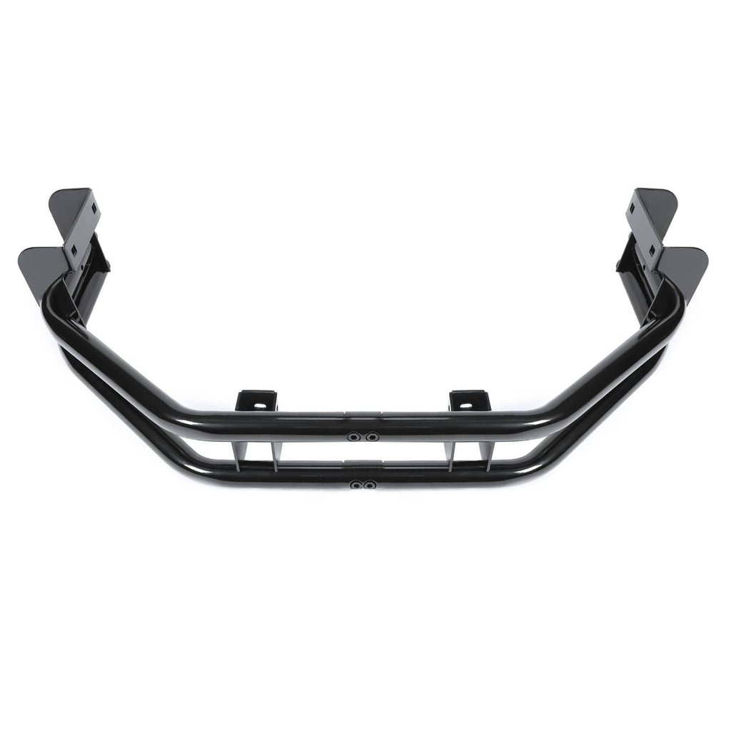 Black rear bumper bar with angled end brackets and center support crossbar