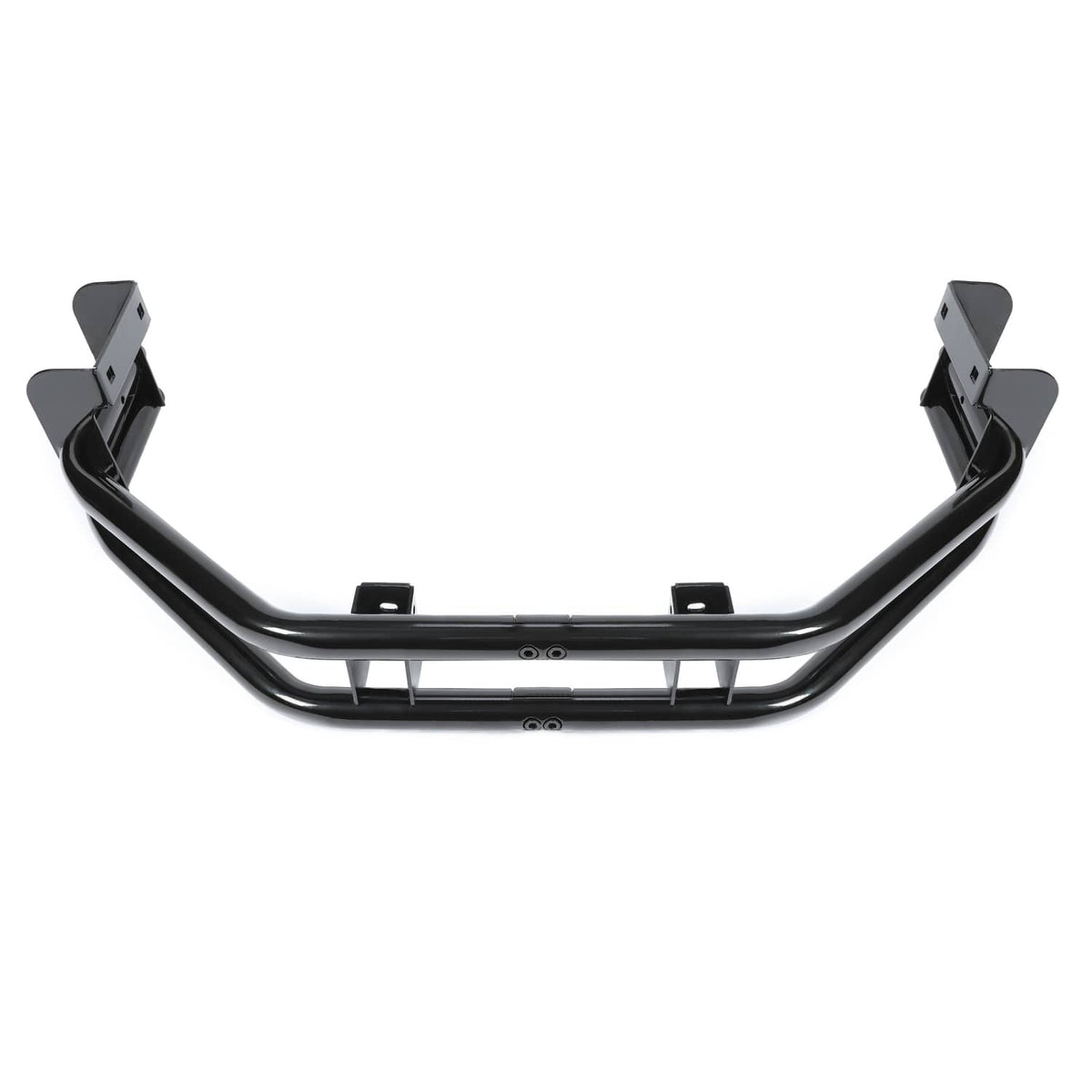 Black rear bumper bar with angled end brackets and center support crossbar
