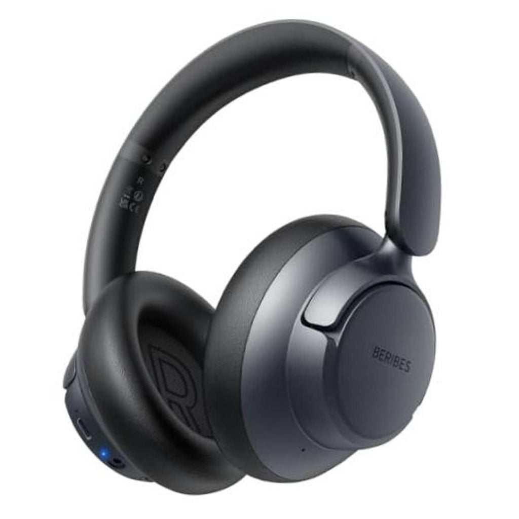 Hybrid over-ear headphones with cushioned earcups, transparent black