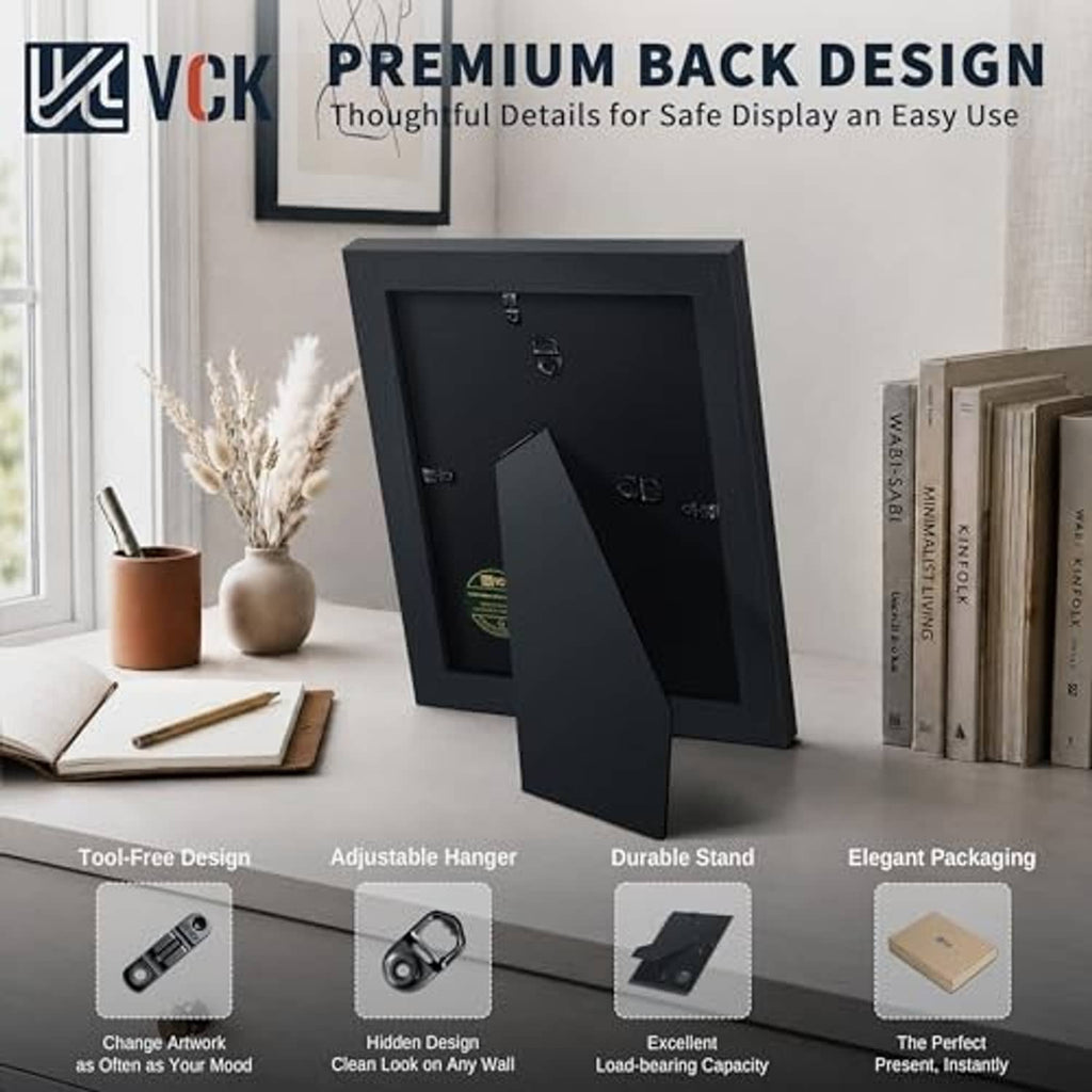 Black 5x7 picture frame back with stand and hanging hardware