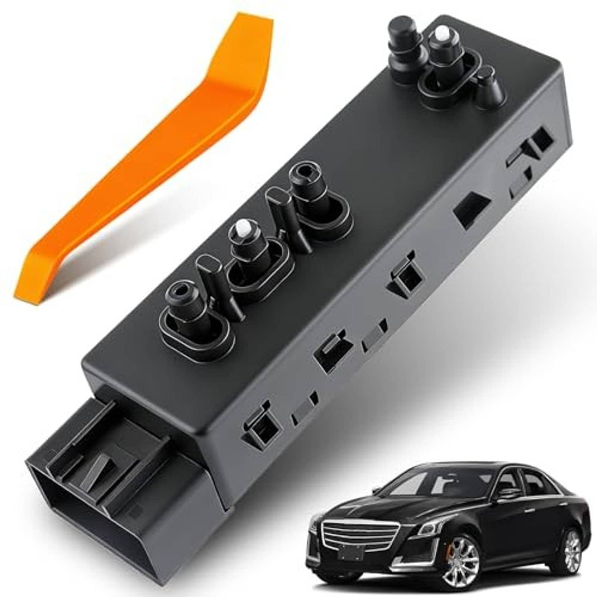 Black power seat switch module with button posts and open connector end