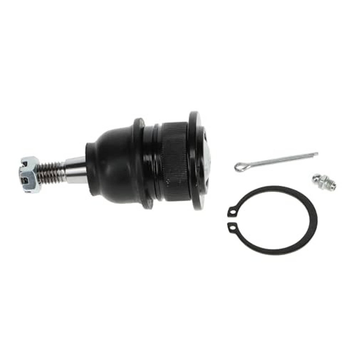 Front upper suspension ball joint assembly with retaining ring, cotter pin, and screws