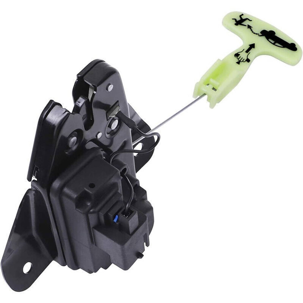 Black tailgate lock latch actuator with light green cable connector and mounting bracket