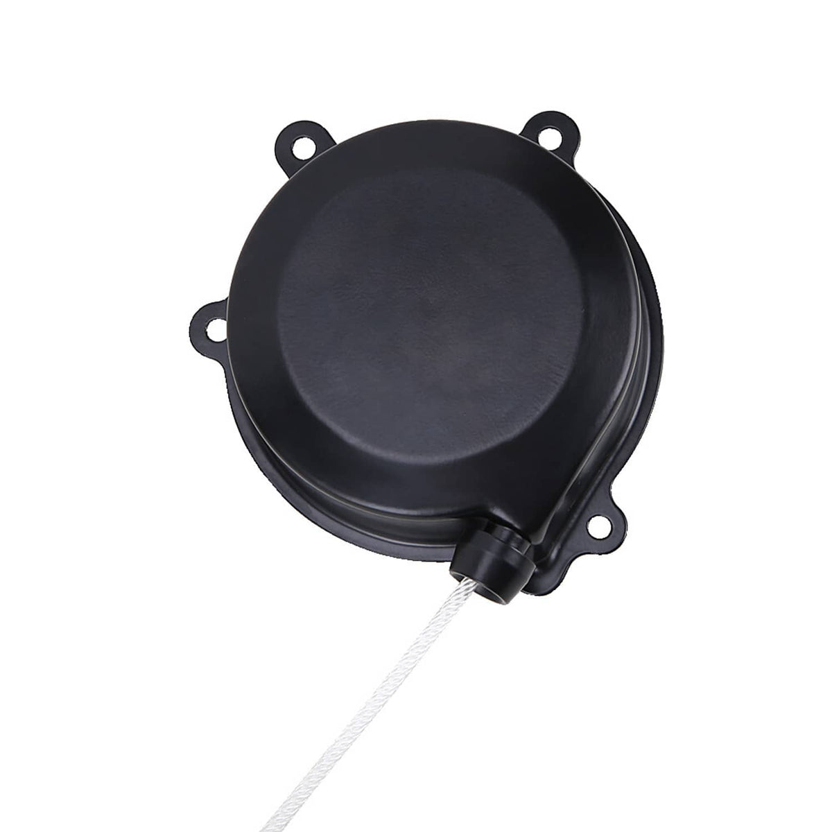 Black recoil starter housing with rope and side mounting tabs