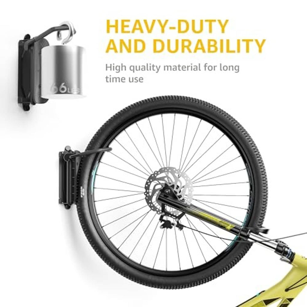 Black heavy-duty bike wall mount with rim-protecting hook and steel bracket
