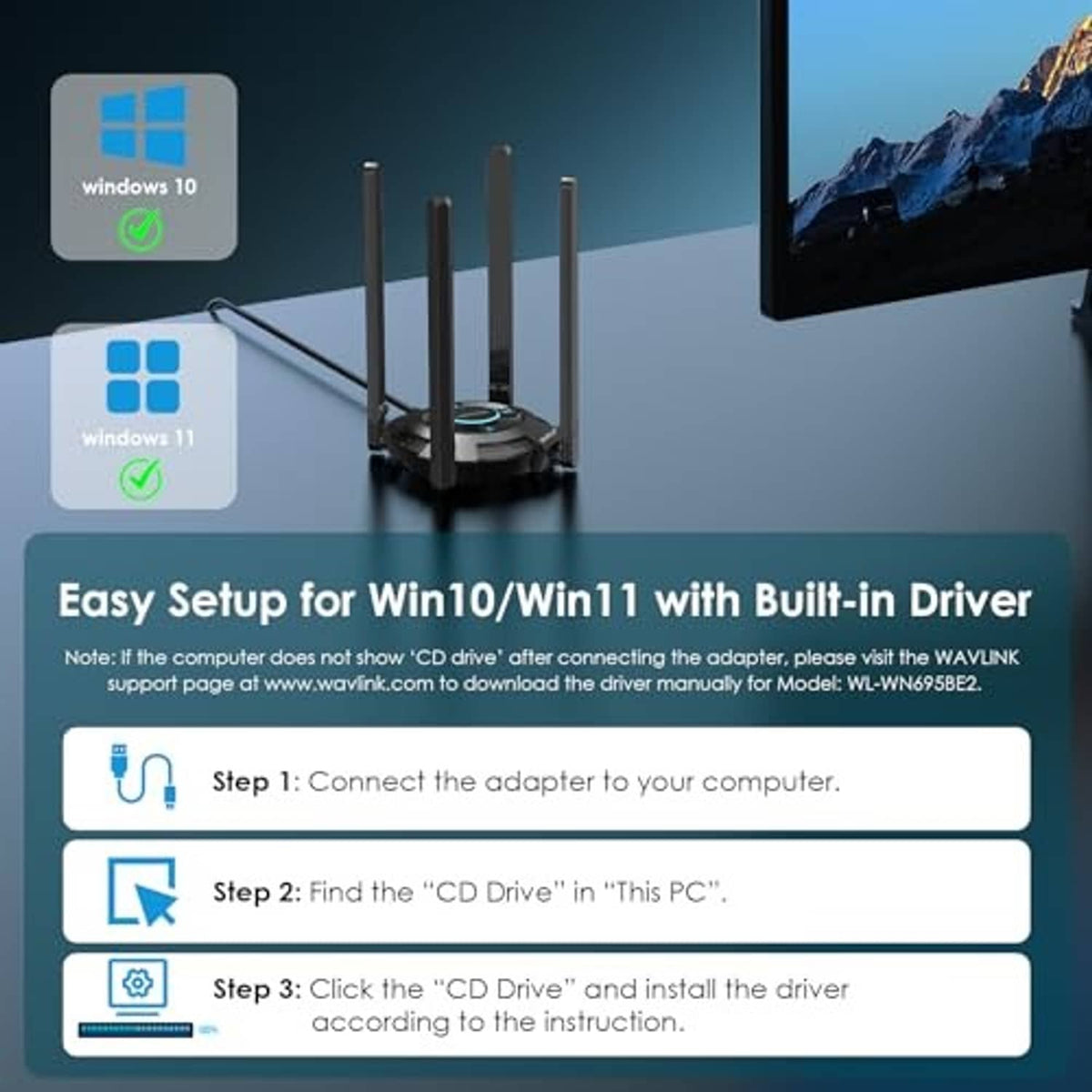 USB WiFi adapter base with three antennas and USB connector cable