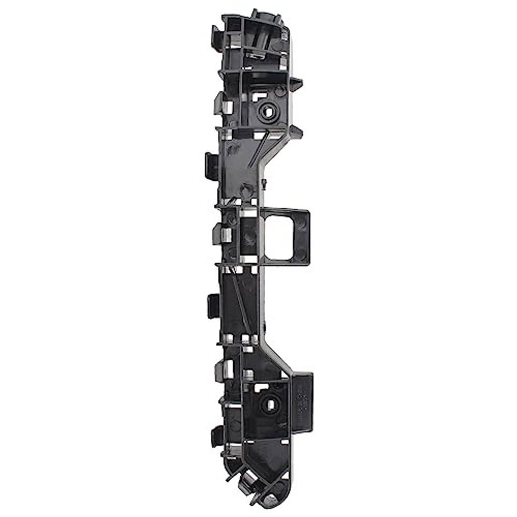 Black plastic front bumper cover support bracket with round mounting hole and tabs