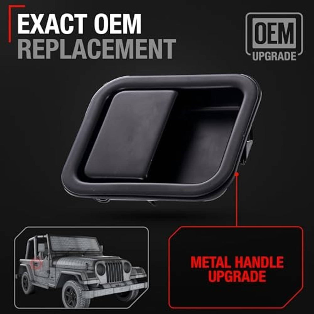 Black exterior door handle with metal mounting bracket, exact OEM replacement