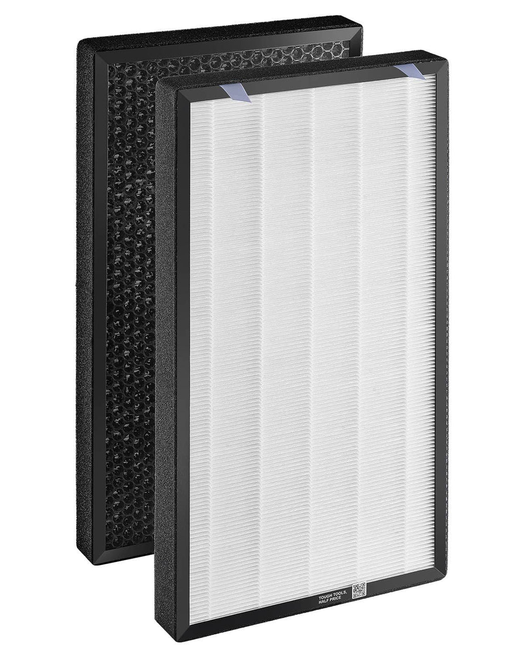 Set of two air filter panels with pleated white media and black frames