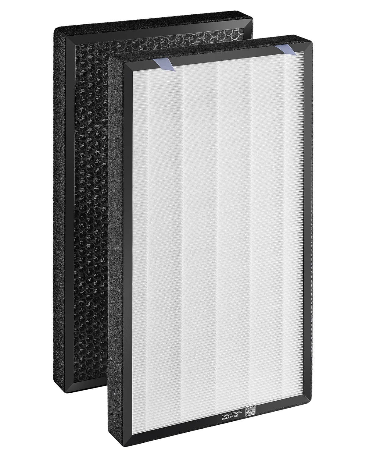 Set of two air filter panels with pleated white media and black frames