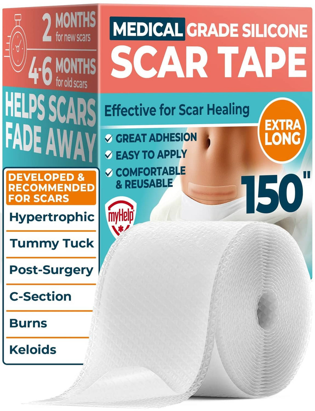 Transparent medical-grade silicone scar tape roll for scar healing, clear adhesive strip