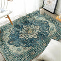 RELEANY washable area rug, rectangular, blue vintage floral medallion pattern