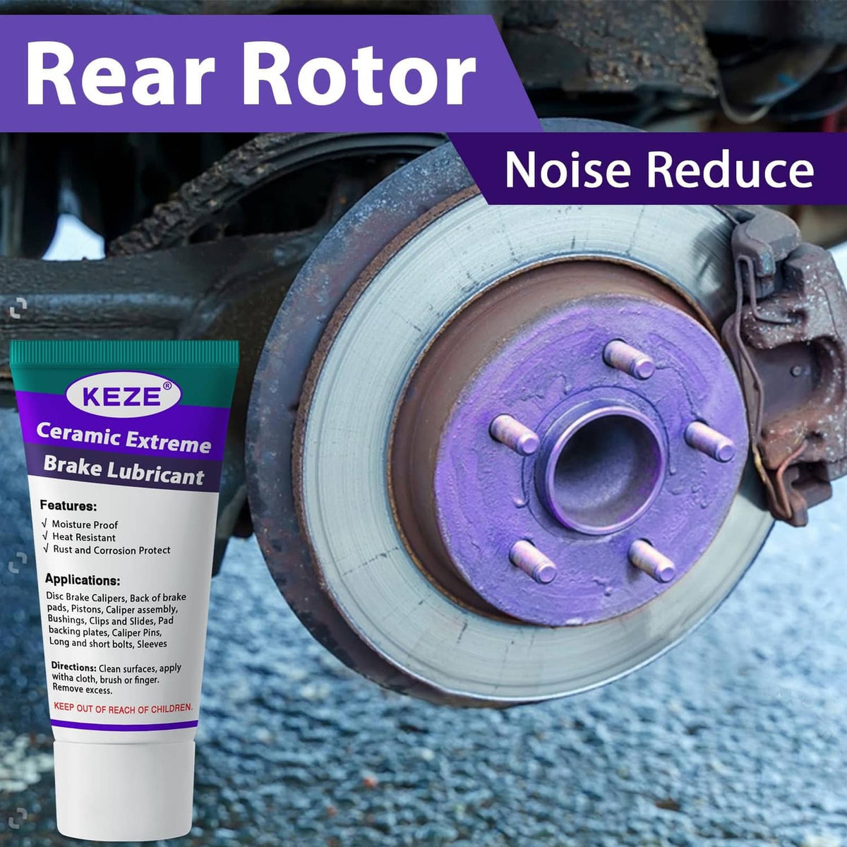 Ceramic brake lubricant on rear brake rotor, with lubricant tube beside it