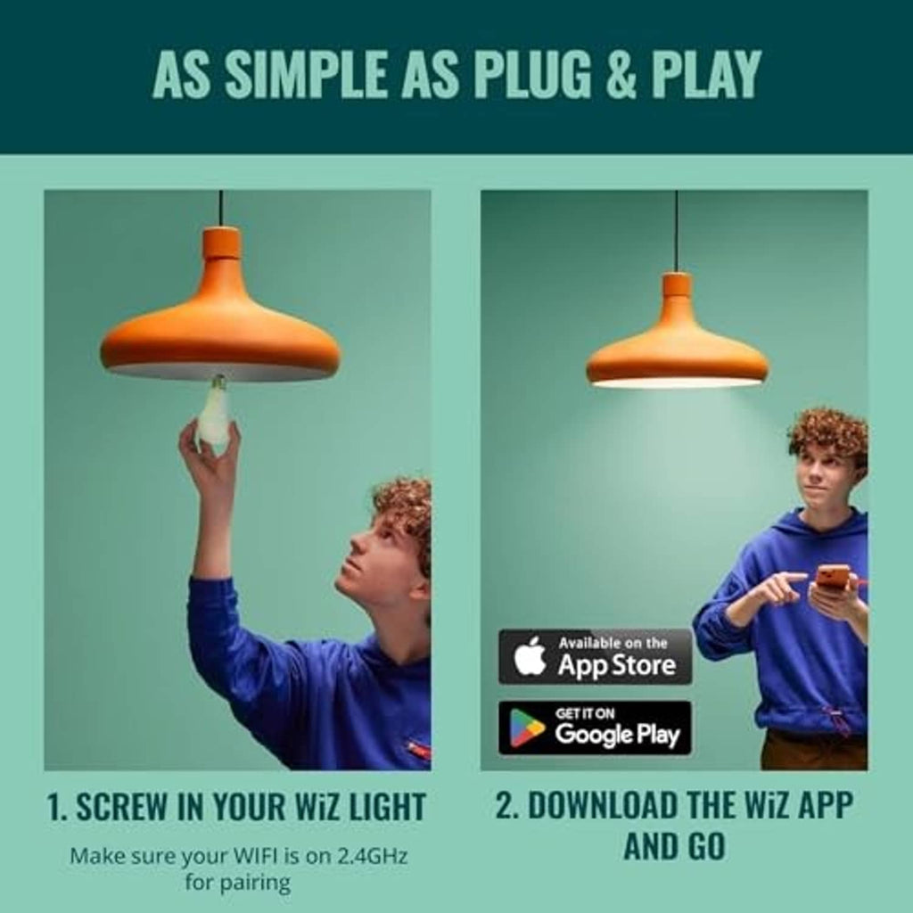 WiZ smart bulb on a hanging pendant lamp, plug-and-play setup