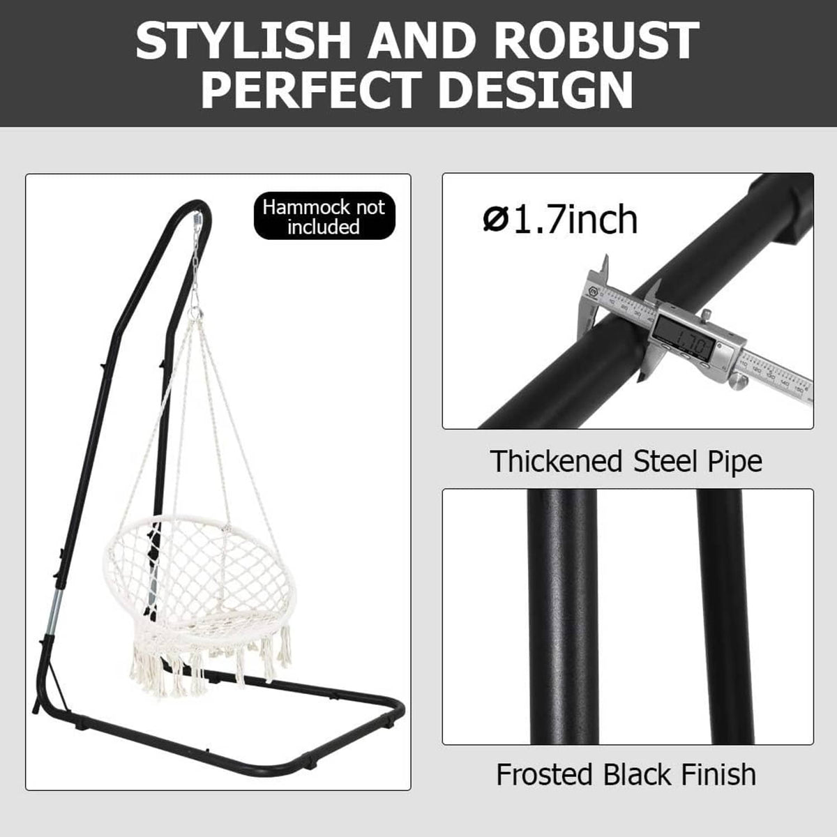 Frosted black hammock chair stand made of thickened steel pipe
